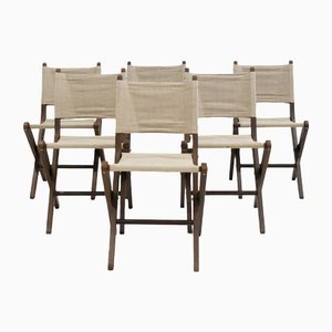 Stained Beech Folding Chairs with Canvas Seat & Backrest from Sorø Stolefabrik, 1960s, Set of 6