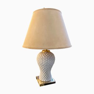 Brass and Porcelain Italian Table Lamp attributed to Tommaso Barbi, 1980s