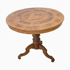 Antique Walnut Inlay Center Table, 1850s