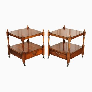 Tier Burr Yew Bedside Tables, 1950s, Set of 2