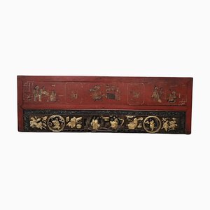 Panel de pared chino antiguo de madera lacada y tallada, década de 1850