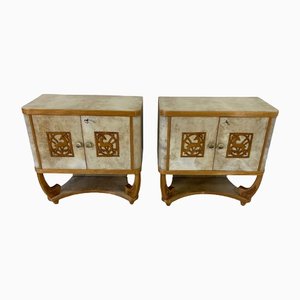 Italian Art Deco Parchment and Maple Twin Cabinets attributed to Pierluigi Colli, 1930s, Set of 2