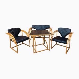 Canapé, Fauteuil et Table Mid-Century en Cuir, Set de 4