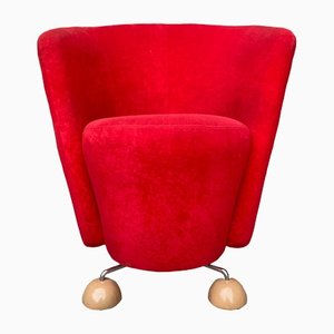 Roter Mid-Century Sessel mit Sonderfüßen, 1950er