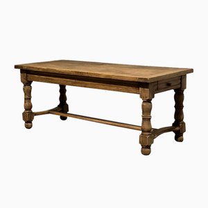 French Bleached Oak Farmhouse Kitchen Dining Table, 1920s