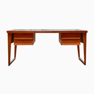 Mid-Century Modern Desk in Walnut with Green Leather Top, 1960