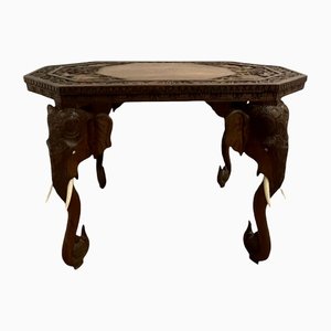 Antique Table in Rosewood with Carved Elephants