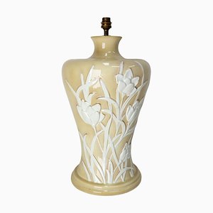 Lámpara de mesa francesa Mid-Century de cerámica con flores, años 60