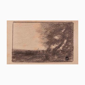 Edmond Cuisinier, Landschaft, Originalzeichnung, Anfang des 20. Jahrhunderts