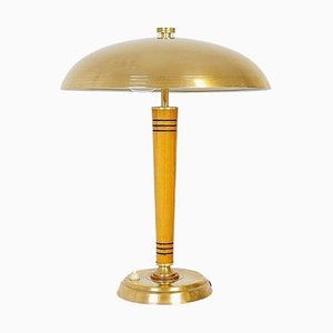 Art Deco Brass and Birch Table Lamp by from Nordiska Kompaniet for Nordic Company, Sweden, 1940s