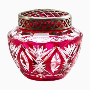 Grand Vase Pique Fleurs en Cristal Taillé avec Grille de Val Saint Lambert, 1935