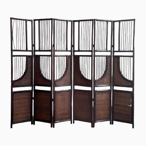 Vintage Six Panel Room Divider in Bamboo and Ratta, 1970s