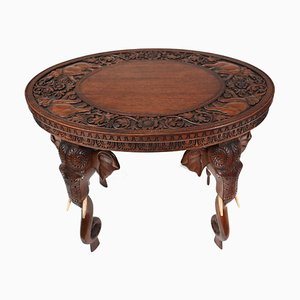 Antique Burmese Side Table with Carved Elephant Legs, 1890s