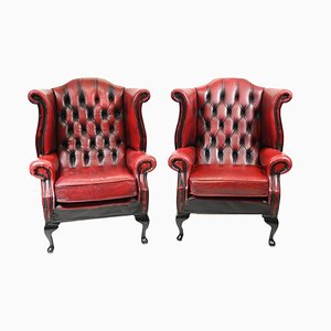 Chesterfield Wingback Chairs in Leather, Set of 2