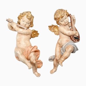 Italian Carved Painted Cherubs, Set of 2