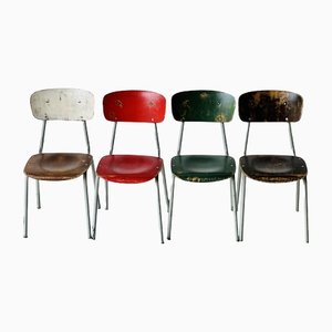 Vintage Multicolored Chairs in Metal & Plywood, Set of 4