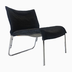 Black Leather and Chrome Metal Easy Chair, 1970s