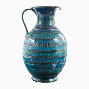 Jarrón de cerámica Rimini esmaltada en azul de Aldo Londi para Bitossi, años 60