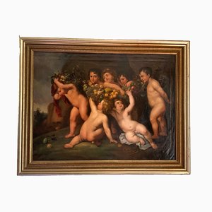 Después de Peter Paul Rubens, Putti con guirnalda de frutas, década de 1800, óleo sobre lienzo