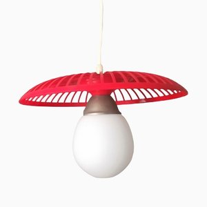 Scandinavian Red White Acrylic Hanging Lamp, 1940s