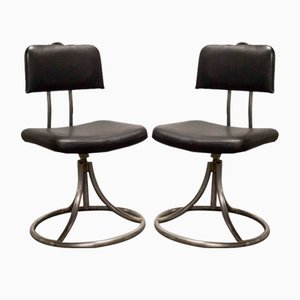 French Industrial Office Chairs in Leather, 1950s, Set of 2