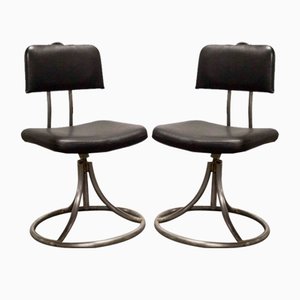 Set of French Industrial Office Chairs in Leather, 1950s