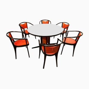 Round Dining Table & Armchairs, Set of 7