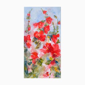Liliane Paumier, Les roses tremieres rouges, 2022, Acrylic on Canvas