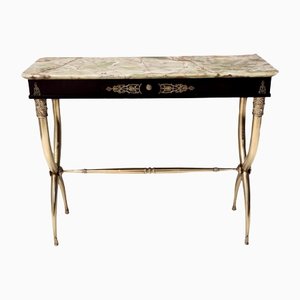 Brass and Walnut Console with an Onyx Top Attributed to Paolo Buffa, Italy, 1950s