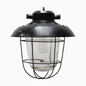 Lámparas colgantes industriales vintage de vidrio esmerilado negro