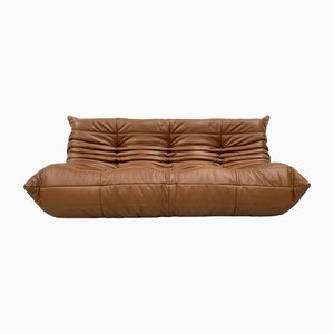 Vintage French Brown Leather Togo Sofa by Michel Ducaroy for Ligne Roset