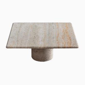 Travertine Coffee Table with a Square Top and Cylindrical Foot, 1970s