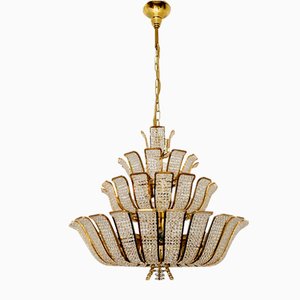 Golden Crystal Glass Chandelier from Palwa, 1970s