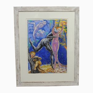 Andrés Barajas, Figurines, 1990s, Pastel à l'Huile sur Papier