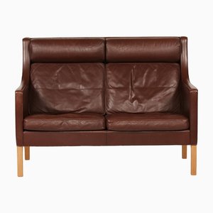 Tall 2432 Wingback Sofa in Brown Leather by Børge Mogensen for Fredericia Stolefabrik, 1970s