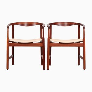 Model PP 203 Armchairs in Solid Mahogany with Aniline Leather Seats by Hans J. Wegner for PP Møbler, 1970s, Set of 2