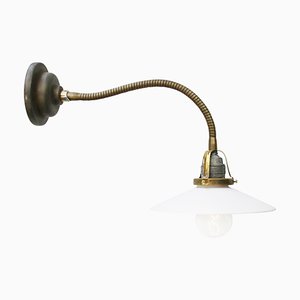 Vintage Brass Hvidt Opaline Glass Flexible Arm Wall Light