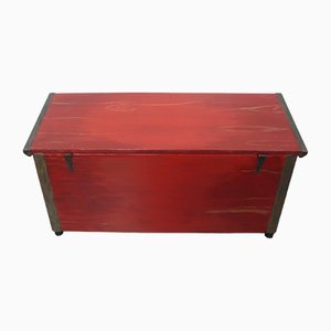 Antique German Shabby Red Pine Hope Chest, 1880s