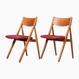 Danish Leather and Oak Chairs, Set of 2
