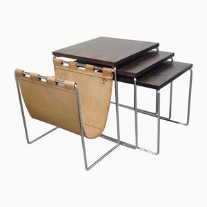 Rosewood Nesting Tables with Magazine Rack from Brabantia, Set of 3