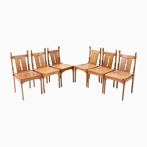 Arts & Crafts Teak Dining Chairs by Architect A.J. Kropholler for Guillerme Et Chambron, 1900s, Set of 6