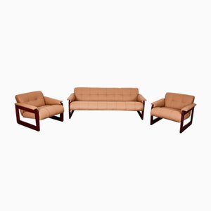 Jatoba and Leather MP-185 Sofa and Armchairs by Percival Lafer, Brazil, 1975, Set of 4