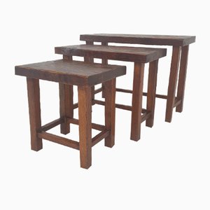 Tables Gigognes Brutalistes en Bois, Hollande, 1960s, Set de 3