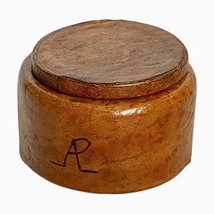 Leather Covered Tobacco Box in Ceramic & Wood, France, 1940s