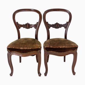 French Napoleon III Exotic Wood & Velvet Chairs, Late 19th Century, Set of 2