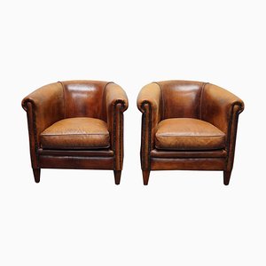 Club chair vintage in pelle color cognac, Paesi Bassi, set di 2