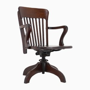 American Wooden Swivel and Reclining Desk Chair, 1930s