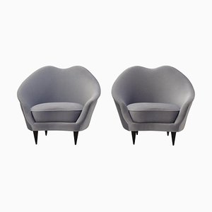 Blue Velvet Cocktail Chairs attributed to Ico & Luisa Parisi, 1950s, Set of 2