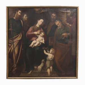 Artiste de l'École Lombard, Vierge à l'Enfant avec Saints, 17ème Siècle, Huile sur Toile, Encadrée
