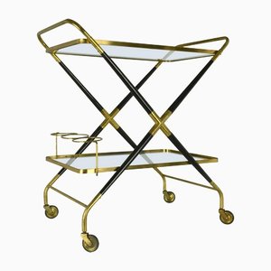 Bar Cart in Brass & Wood attributed to Cesare Lacca, 1950s